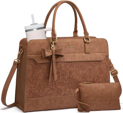Laptop Tote Bag for Women,Leather Work Bag, Waterproof Business Teacher Bag,Large Computer Handbag Purse Briefcase,Office Gifts for Women