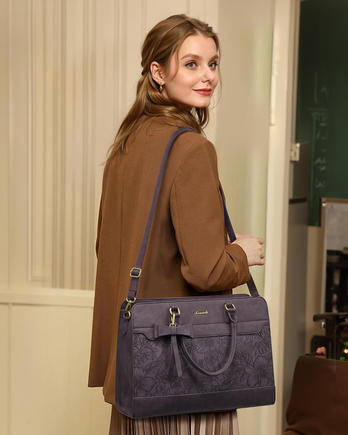 Laptop Tote Bag for Women,Leather Work Bag, Waterproof Business Teacher Bag,Large Computer Handbag Purse Briefcase,Office Gifts for Women