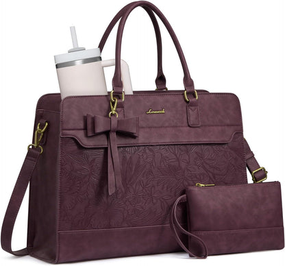 Laptop Tote Bag for Women,Leather Work Bag, Waterproof Business Teacher Bag,Large Computer Handbag Purse Briefcase,Office Gifts for Women