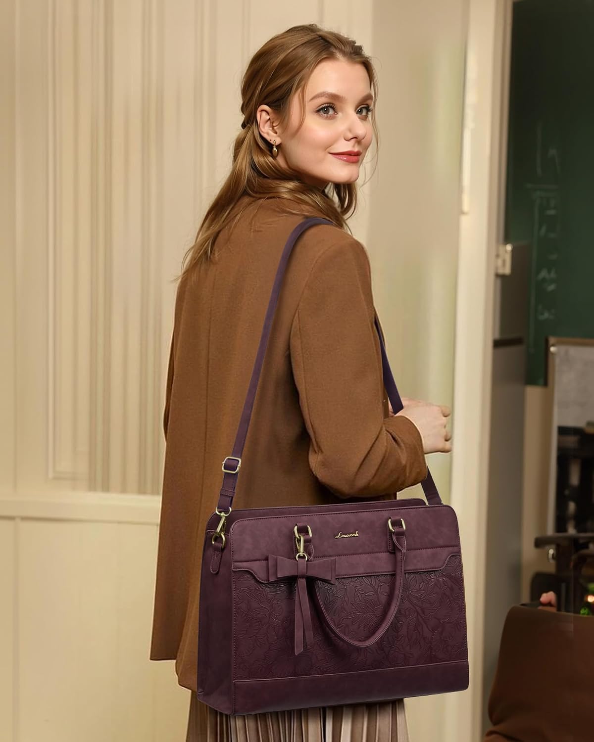 Laptop Tote Bag for Women,Leather Work Bag, Waterproof Business Teacher Bag,Large Computer Handbag Purse Briefcase,Office Gifts for Women