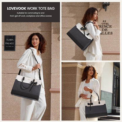 Laptop Tote Bag for Women,Leather Work Bag, Waterproof Business Teacher Bag,Large Computer Handbag Purse Briefcase,Office Gifts for Women