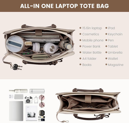 Laptop Tote Bag for Women,Leather Work Bag, Waterproof Business Teacher Bag,Large Computer Handbag Purse Briefcase,Office Gifts for Women