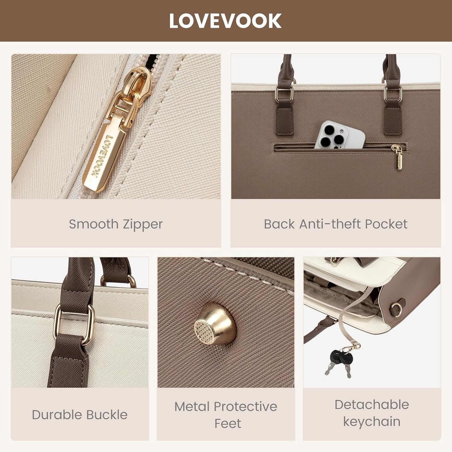 Laptop Tote Bag for Women,Leather Work Bag, Waterproof Business Teacher Bag,Large Computer Handbag Purse Briefcase,Office Gifts for Women