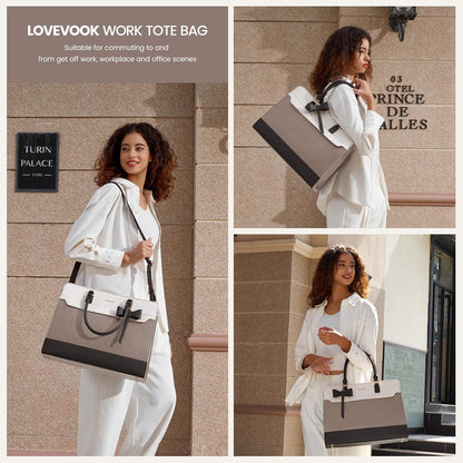 Laptop Tote Bag for Women,Leather Work Bag, Waterproof Business Teacher Bag,Large Computer Handbag Purse Briefcase,Office Gifts for Women