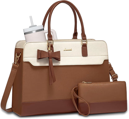 Laptop Tote Bag for Women,Leather Work Bag, Waterproof Business Teacher Bag,Large Computer Handbag Purse Briefcase,Office Gifts for Women