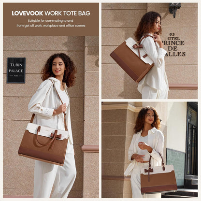Laptop Tote Bag for Women,Leather Work Bag, Waterproof Business Teacher Bag,Large Computer Handbag Purse Briefcase,Office Gifts for Women
