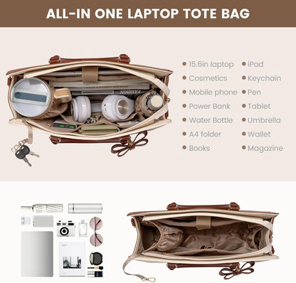 Laptop Tote Bag for Women,Leather Work Bag, Waterproof Business Teacher Bag,Large Computer Handbag Purse Briefcase,Office Gifts for Women