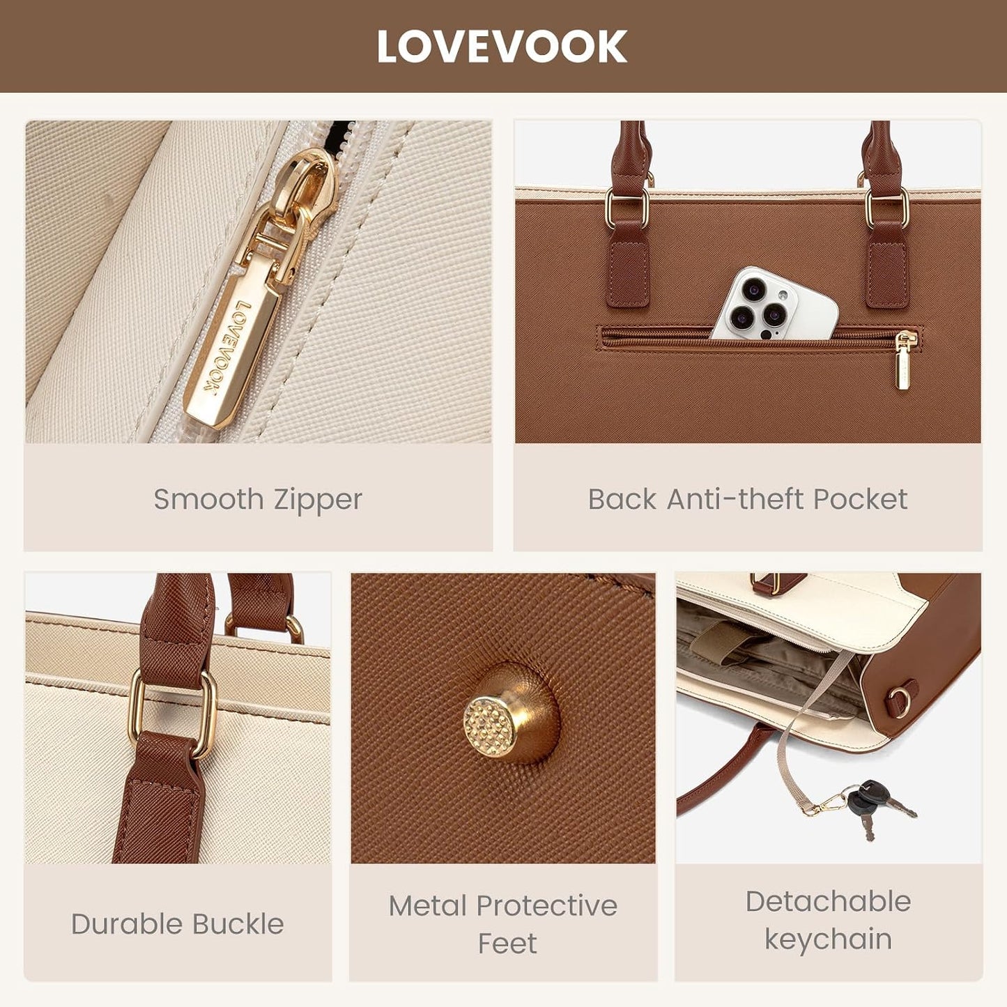 Laptop Tote Bag for Women,Leather Work Bag, Waterproof Business Teacher Bag,Large Computer Handbag Purse Briefcase,Office Gifts for Women