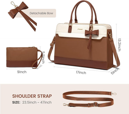 Laptop Tote Bag for Women,Leather Work Bag, Waterproof Business Teacher Bag,Large Computer Handbag Purse Briefcase,Office Gifts for Women