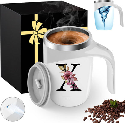 Initial Magnetic Stirring Coffee Mug with Lid Handle Insulated Stainless Steel Spill Leak Proof Heavy Large Reusable Thermal Travel Tea Cup Camping Big Water Tumbler Automatic Self Electric Mixing,A