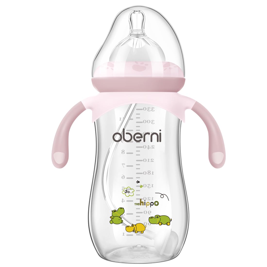 Toddler Milk Bottle 330ml/11oz, Anti-Colic Baby Bottle with Fast Variable Flow Nipple for 12 Months, Weigthed Straw, Non-Slip Handle, Pink/1Pack