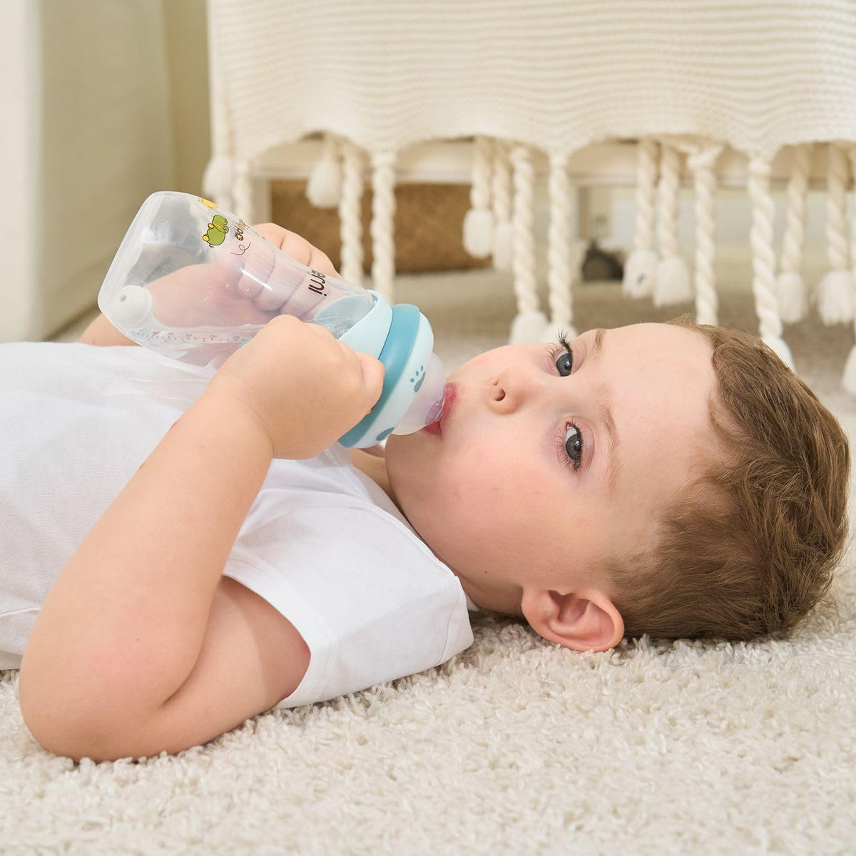 Toddler Milk Bottle 330ml/11oz, Anti-Colic Baby Bottle with Fast Variable Flow Nipple for 12 Months, Weigthed Straw, Non-Slip Handle, Pink/1Pack