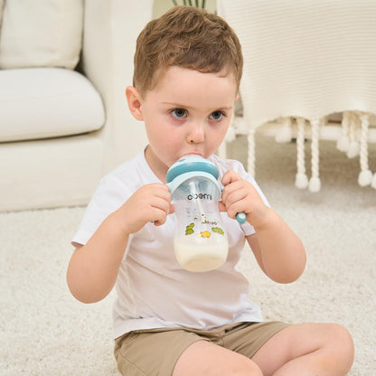 Toddler Milk Bottle 330ml/11oz, Anti-Colic Baby Bottle with Fast Variable Flow Nipple for 12 Months, Weigthed Straw, Non-Slip Handle, Pink/1Pack