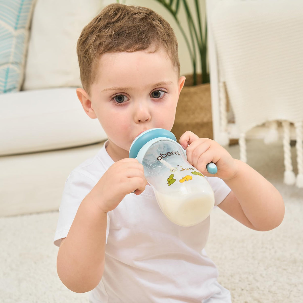 Toddler Milk Bottle 330ml/11oz, Anti-Colic Baby Bottle with Fast Variable Flow Nipple for 12 Months, Weigthed Straw, Non-Slip Handle, Pink/1Pack