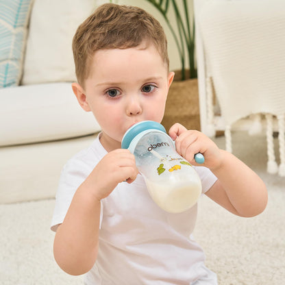 Toddler Milk Bottle 330ml/11oz, Anti-Colic Baby Bottle with Fast Variable Flow Nipple for 12 Months, Weigthed Straw, Non-Slip Handle, Pink/1Pack
