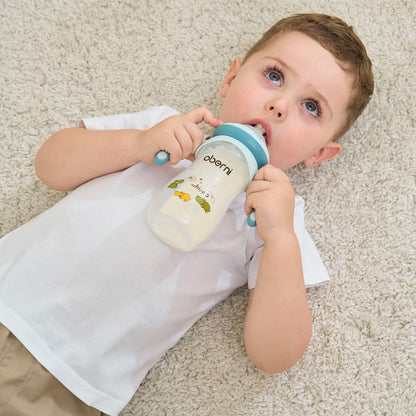 Toddler Milk Bottle 330ml/11oz, Anti-Colic Baby Bottle with Fast Variable Flow Nipple for 12 Months, Weigthed Straw, Non-Slip Handle, Pink/1Pack