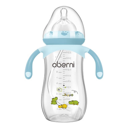 Toddler Milk Bottle 330ml/11oz, Anti-Colic Baby Bottle with Fast Variable Flow Nipple for 12 Months, Weigthed Straw, Non-Slip Handle, Pink/1Pack
