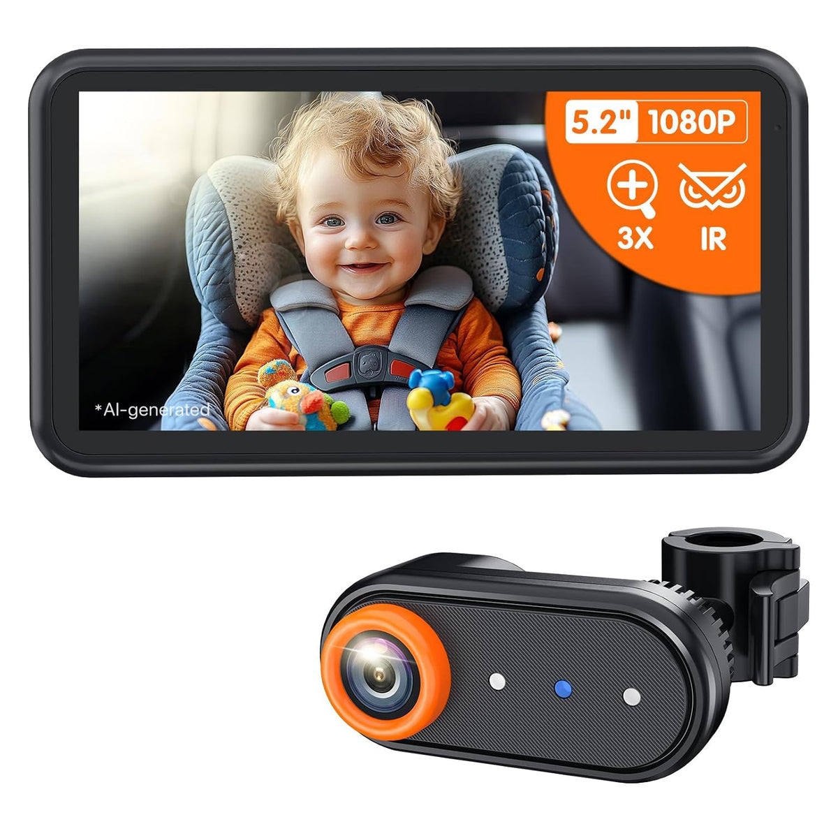 Baby Car Camera 3X Zoom Backseat Camera Monitor