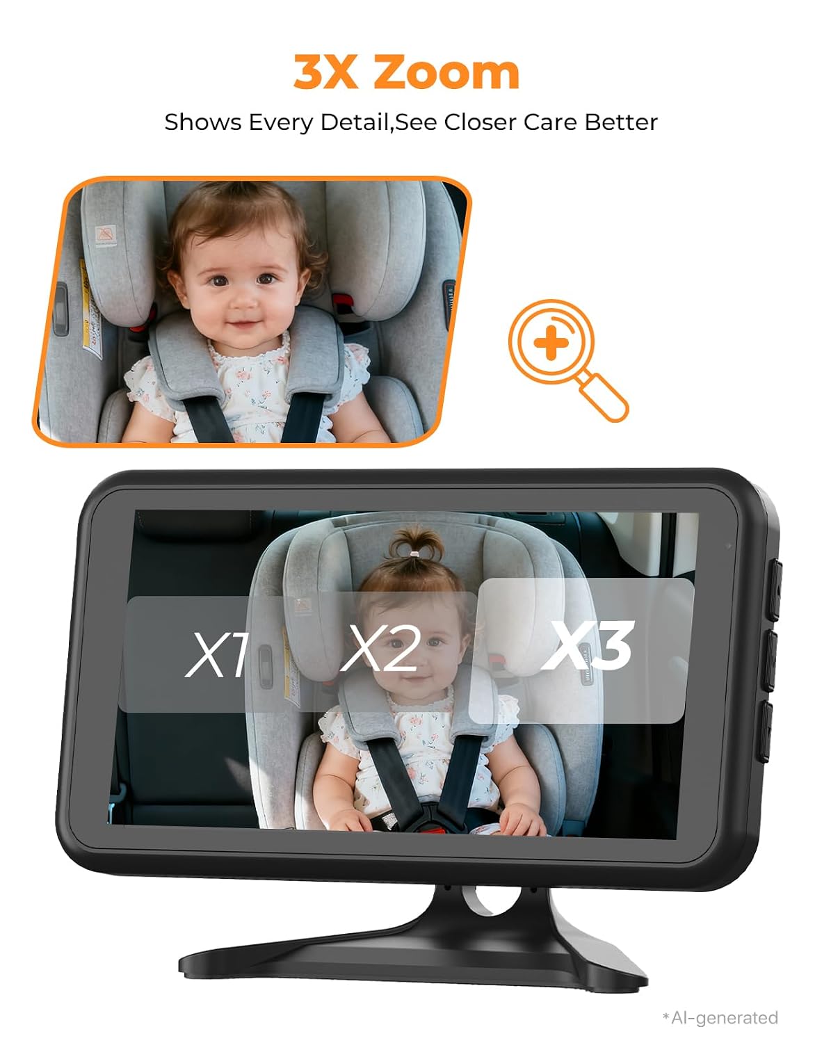 Baby Car Camera 3X Zoom Backseat Camera Monitor