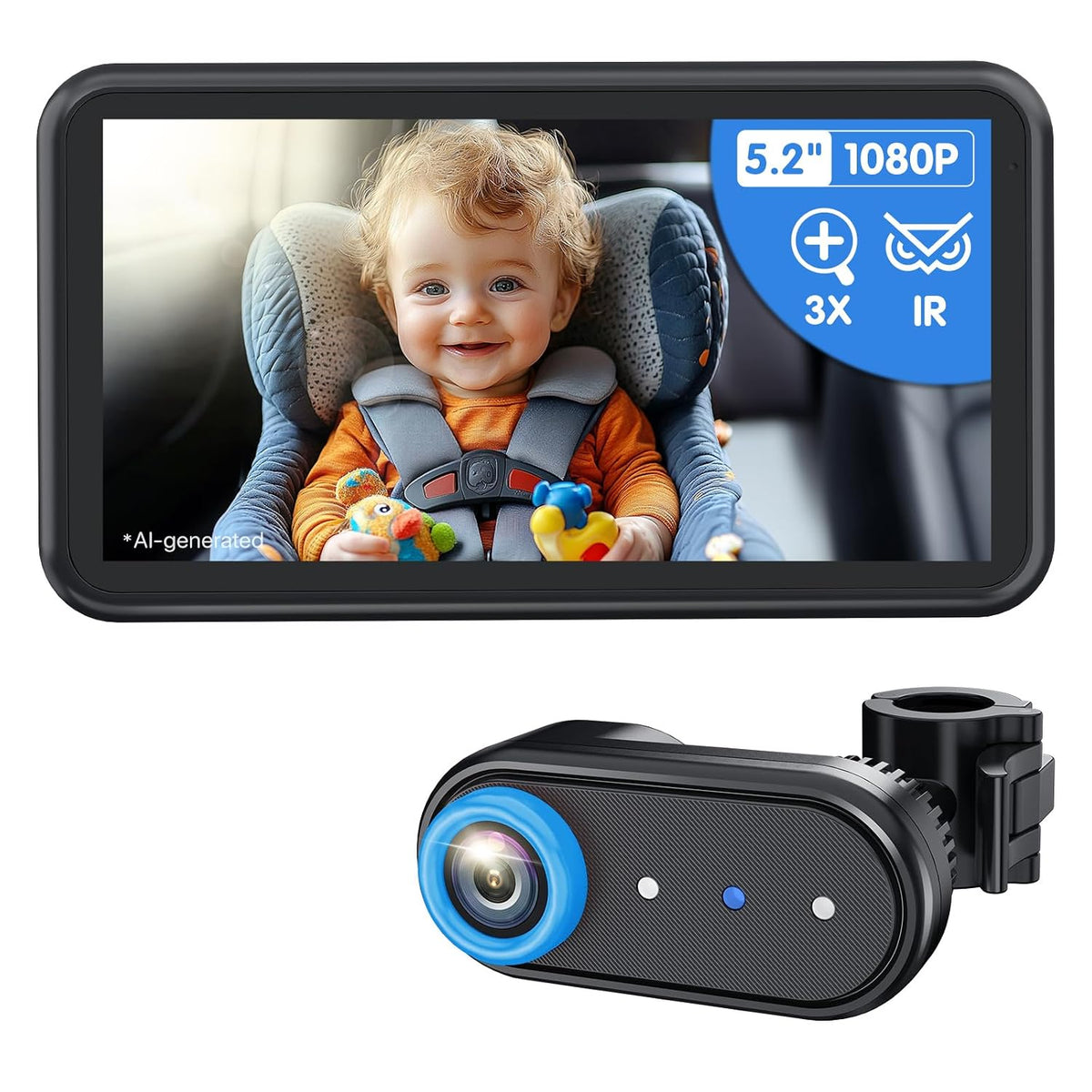 Baby Car Camera 3X Zoom Backseat Camera Monitor