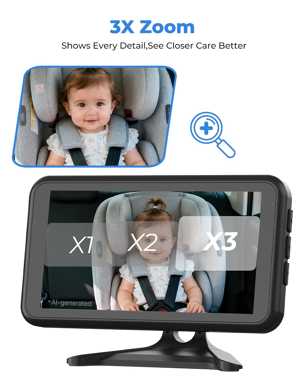 Baby Car Camera 3X Zoom Backseat Camera Monitor