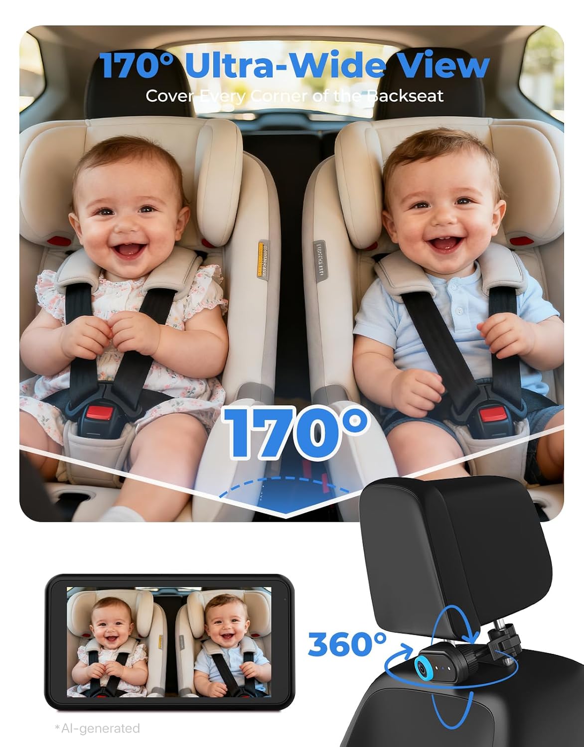 Baby Car Camera 3X Zoom Backseat Camera Monitor