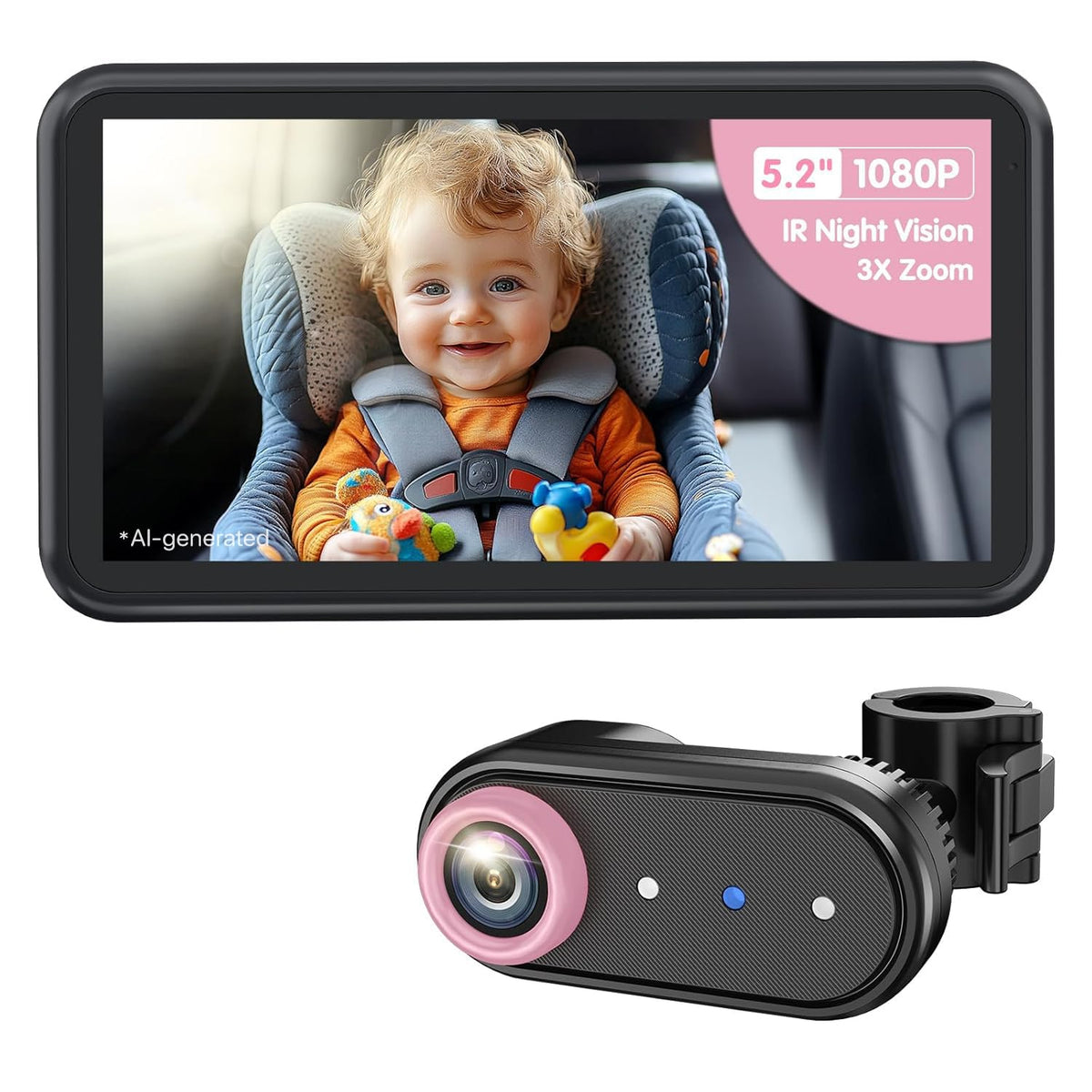 Baby Car Camera 3X Zoom Backseat Camera Monitor