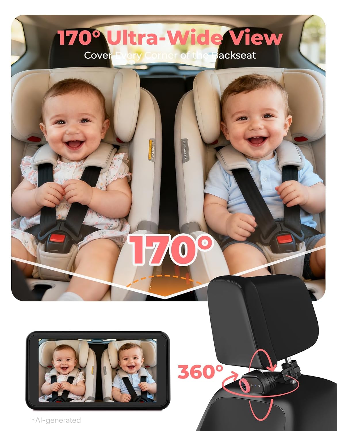 Baby Car Camera 3X Zoom Backseat Camera Monitor