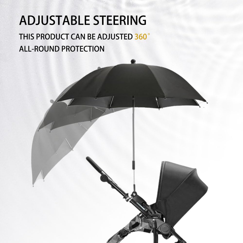 Convenient and Lightweight, Clip-On, Adjustable Steering, Universal, Umbrella Baby Stroller, Stroller Umbrella Attachment for Sun Protection(Pink)
