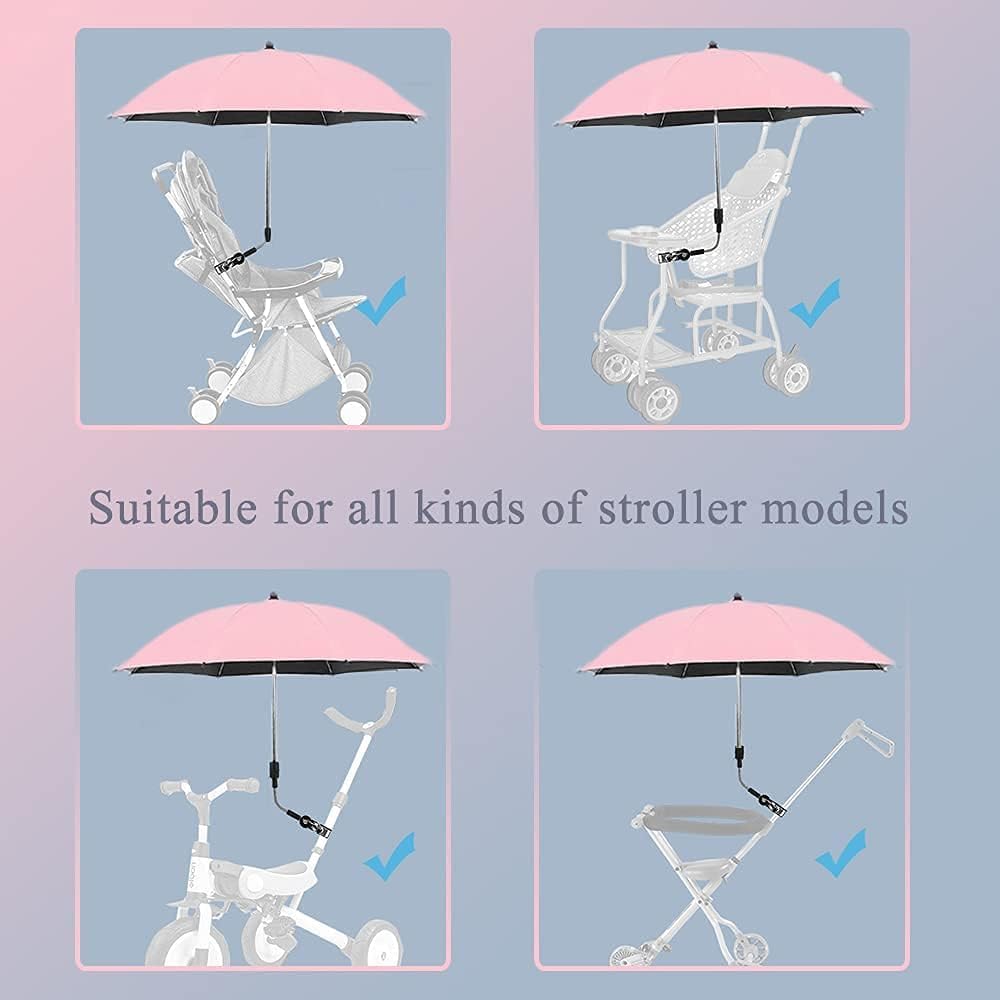 Convenient and Lightweight, Clip-On, Adjustable Steering, Universal, Umbrella Baby Stroller, Stroller Umbrella Attachment for Sun Protection(Pink)