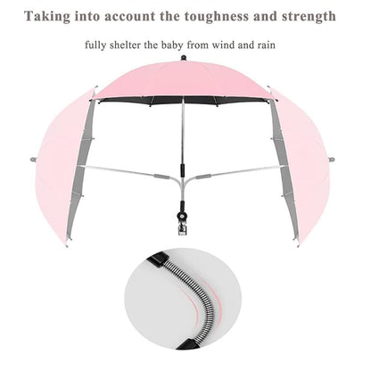 Convenient and Lightweight, Clip-On, Adjustable Steering, Universal, Umbrella Baby Stroller, Stroller Umbrella Attachment for Sun Protection(Pink)