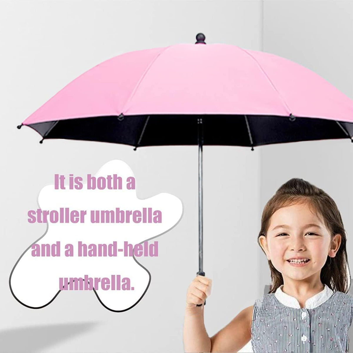 Convenient and Lightweight, Clip-On, Adjustable Steering, Universal, Umbrella Baby Stroller, Stroller Umbrella Attachment for Sun Protection(Pink)
