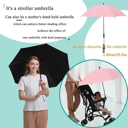 Convenient and Lightweight, Clip-On, Adjustable Steering, Universal, Umbrella Baby Stroller, Stroller Umbrella Attachment for Sun Protection(Pink)