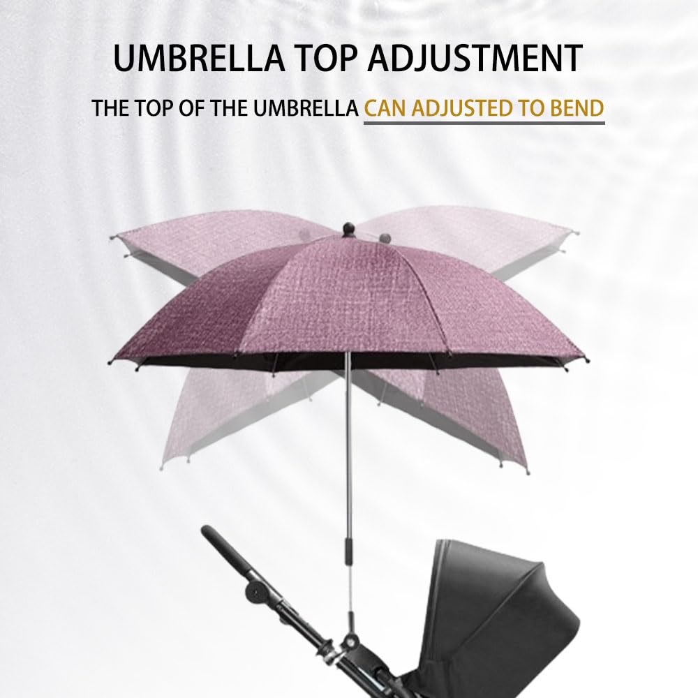 Convenient and Lightweight, Clip-On, Adjustable Steering, Universal, Umbrella Baby Stroller, Stroller Umbrella Attachment for Sun Protection(Pink)