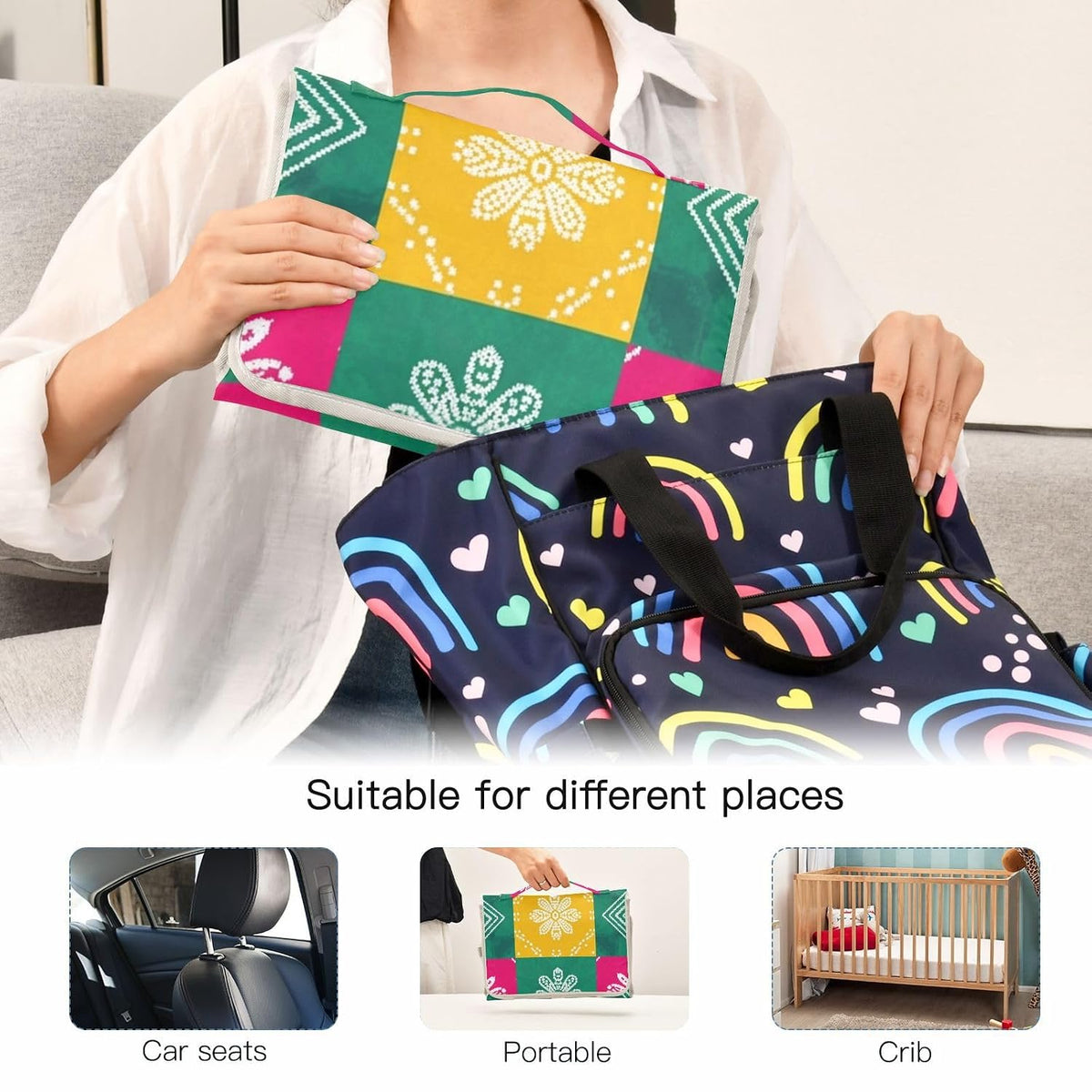 Patchwork Floral Pattern Portable Diaper Changing Pad for Beach