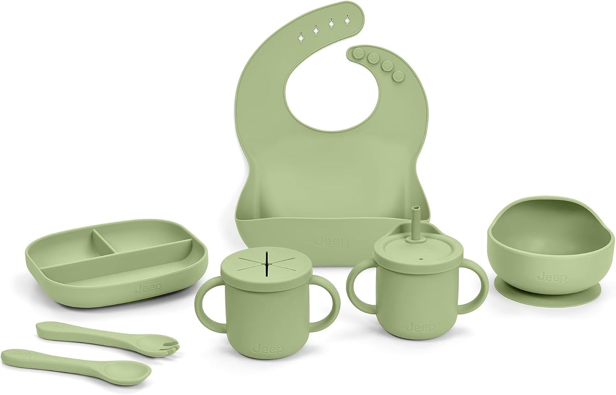 Jeep 100% Silicone 10-Piece Baby Feeding Set , Light Green