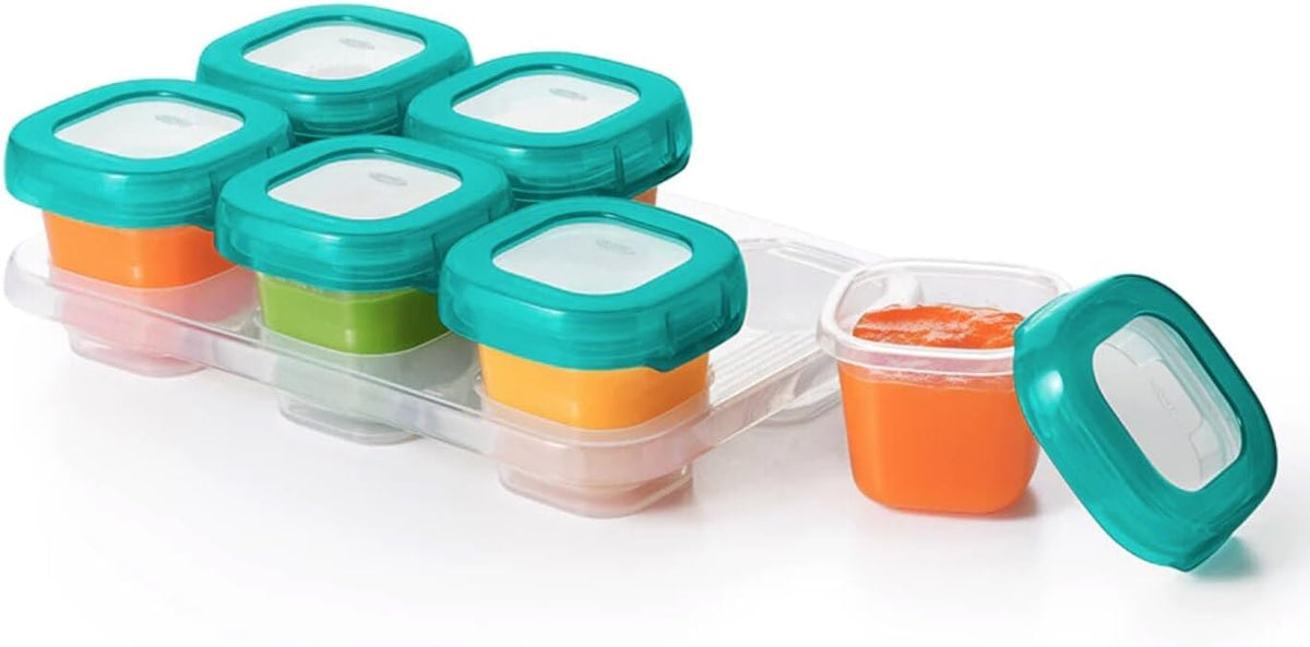 Baby Blocks Freezer and Glass Storage Containers 2 Oz and 4 Oz Teal