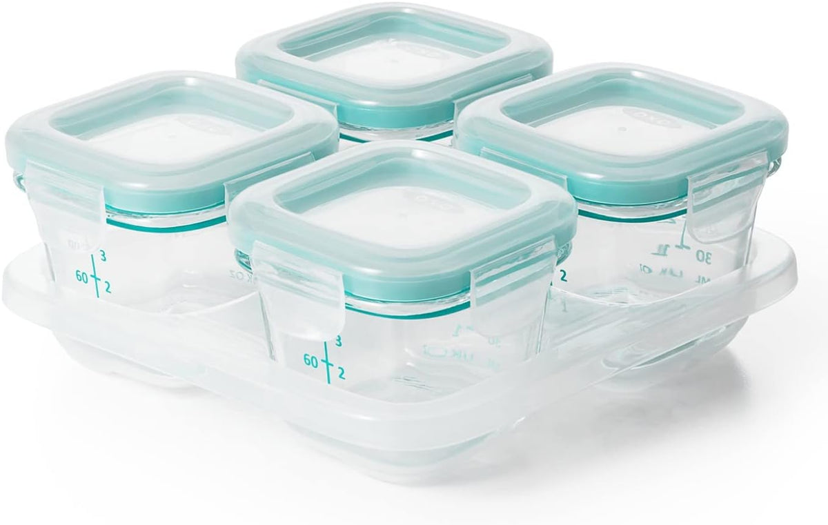Baby Blocks Freezer and Glass Storage Containers 2 Oz and 4 Oz Teal