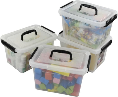 6 Quart Clear Latch Storage Box with Black Handle and Latch - 4 Pack