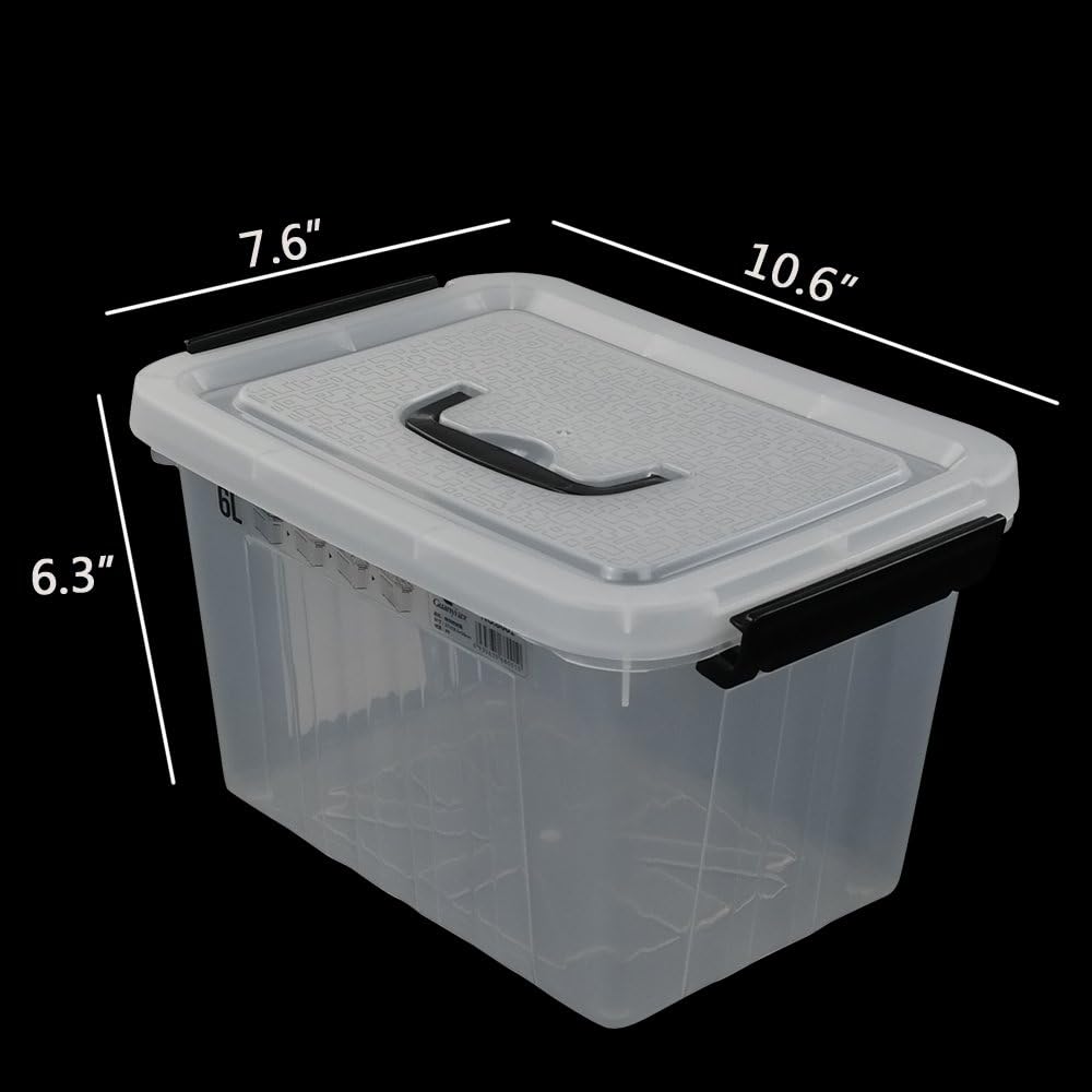 6 Quart Clear Latch Storage Box with Black Handle and Latch - 4 Pack