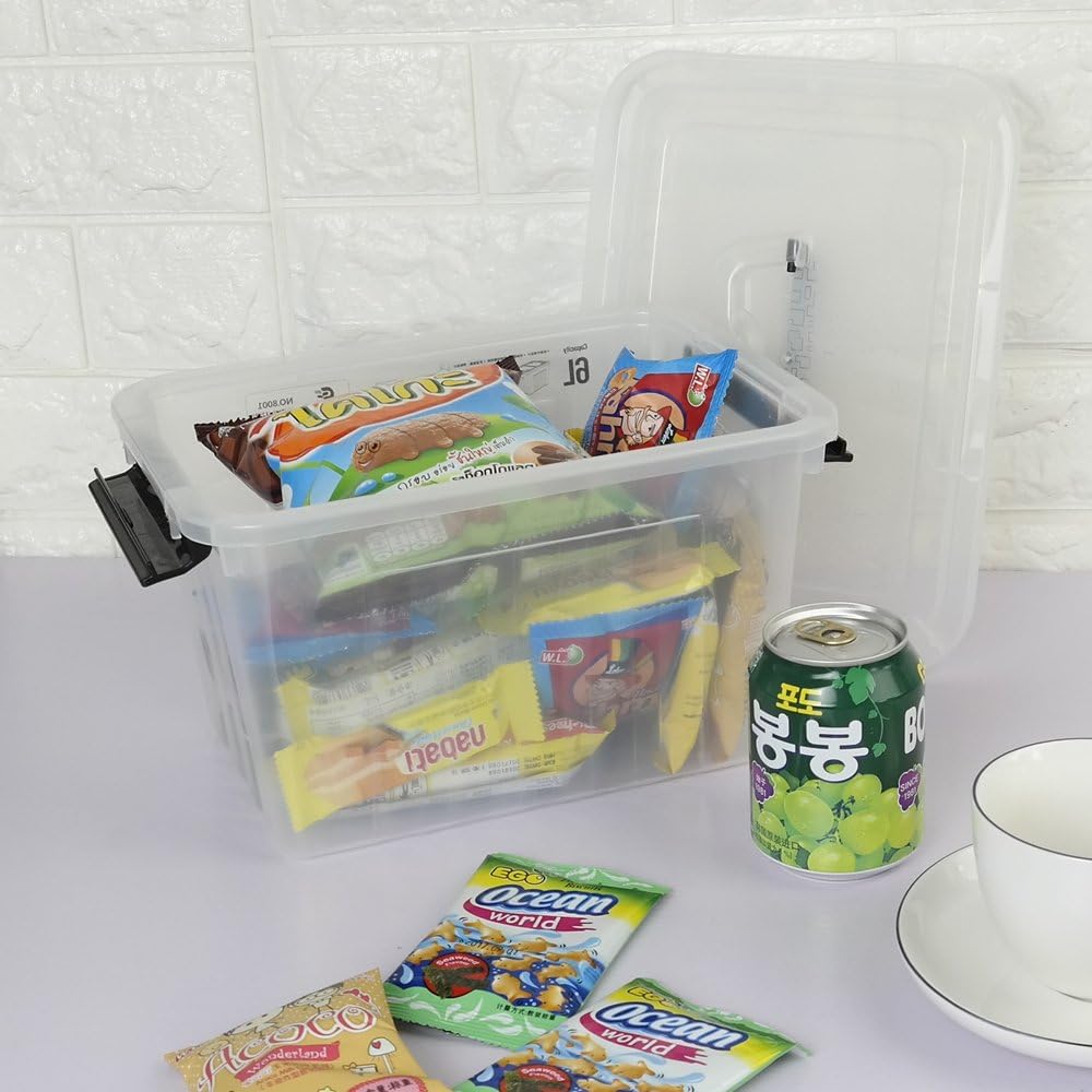 6 Quart Clear Latch Storage Box with Black Handle and Latch - 4 Pack