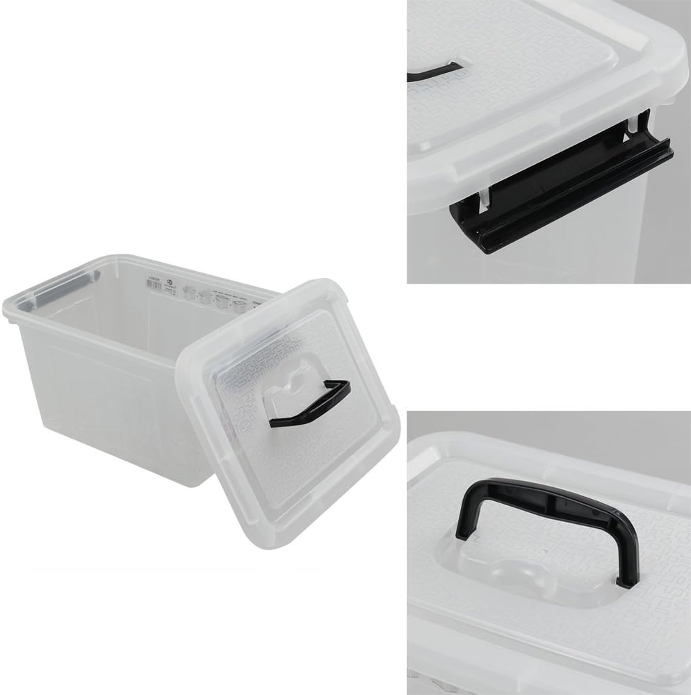6 Quart Clear Latch Storage Box with Black Handle and Latch - 4 Pack