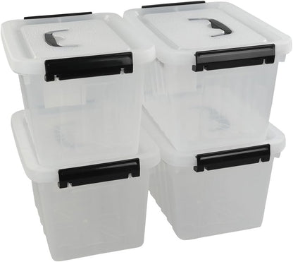 6 Quart Clear Latch Storage Box with Black Handle and Latch - 4 Pack