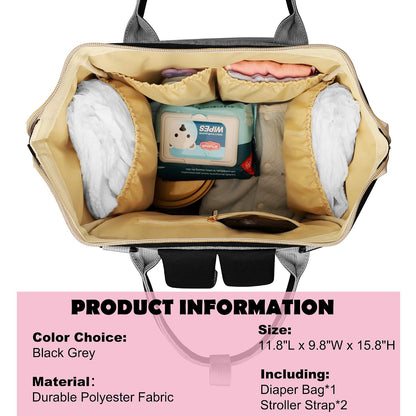 Femuar Diaper Bag Backpack Multifunction Maternity Nappy Baby Bag for Girls & Boys Large Capacity Travel Diaper Bags Dark Black