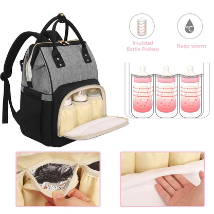 Femuar Diaper Bag Backpack Multifunction Maternity Nappy Baby Bag for Girls & Boys Large Capacity Travel Diaper Bags Dark Black
