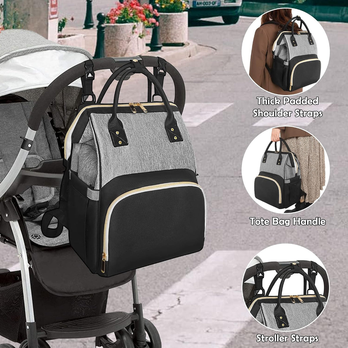 Femuar Diaper Bag Backpack Multifunction Maternity Nappy Baby Bag for Girls & Boys Large Capacity Travel Diaper Bags Dark Black