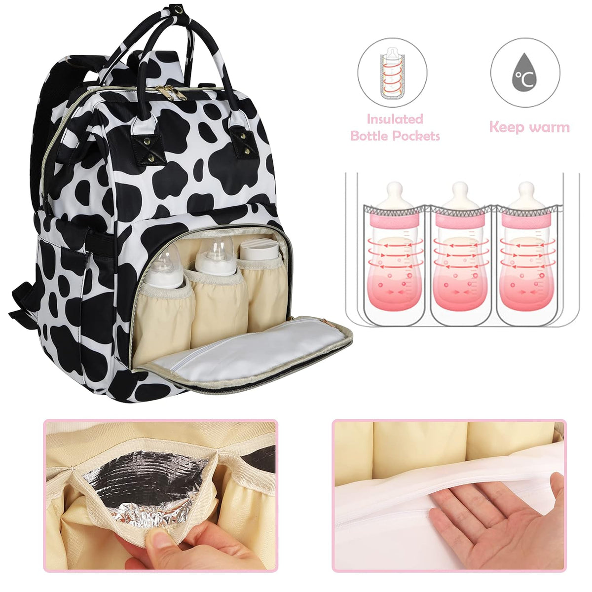 Femuar Diaper Bag Backpack Multifunction Maternity Nappy Baby Bag for Girls & Boys Large Capacity Travel Diaper Bags Dark Black