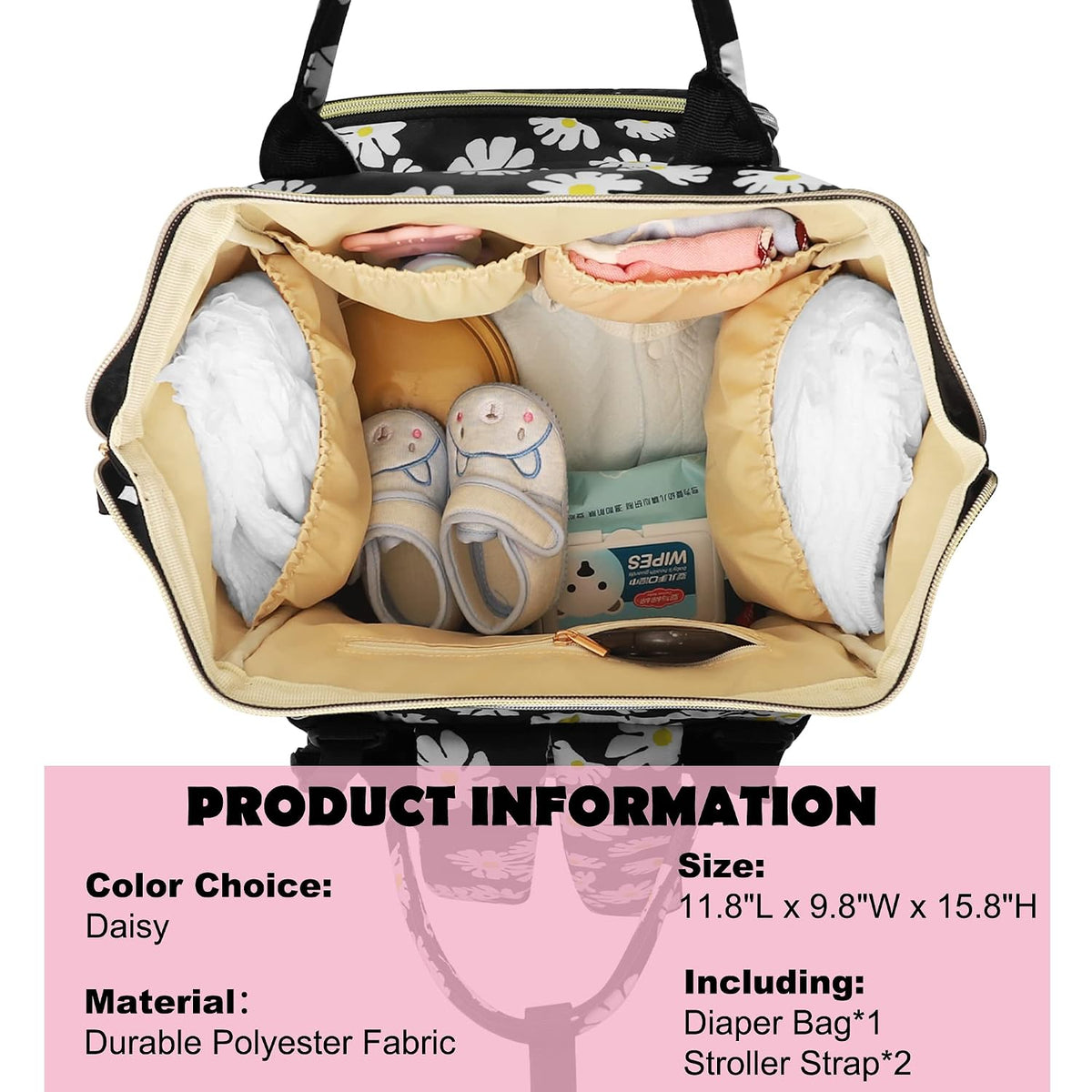 Femuar Diaper Bag Backpack Multifunction Maternity Nappy Baby Bag for Girls & Boys Large Capacity Travel Diaper Bags Dark Black