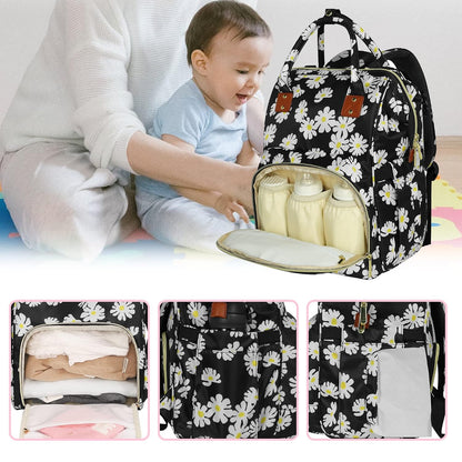 Femuar Diaper Bag Backpack Multifunction Maternity Nappy Baby Bag for Girls & Boys Large Capacity Travel Diaper Bags Dark Black