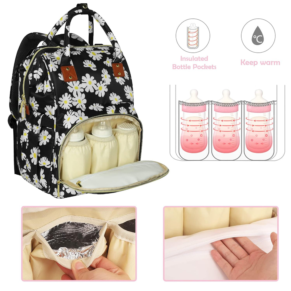Femuar Diaper Bag Backpack Multifunction Maternity Nappy Baby Bag for Girls & Boys Large Capacity Travel Diaper Bags Dark Black
